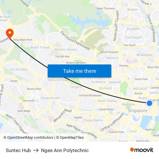 Suntec Hub to Ngee Ann Polytechnic map