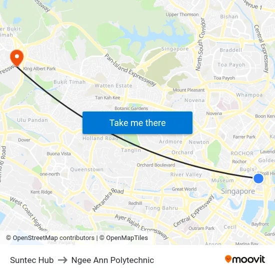 Suntec Hub to Ngee Ann Polytechnic map