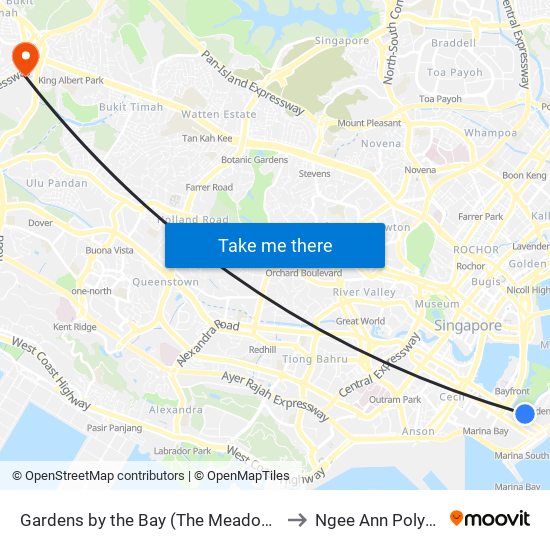Gardens by the Bay (The Meadows Car Park) to Ngee Ann Polytechnic map