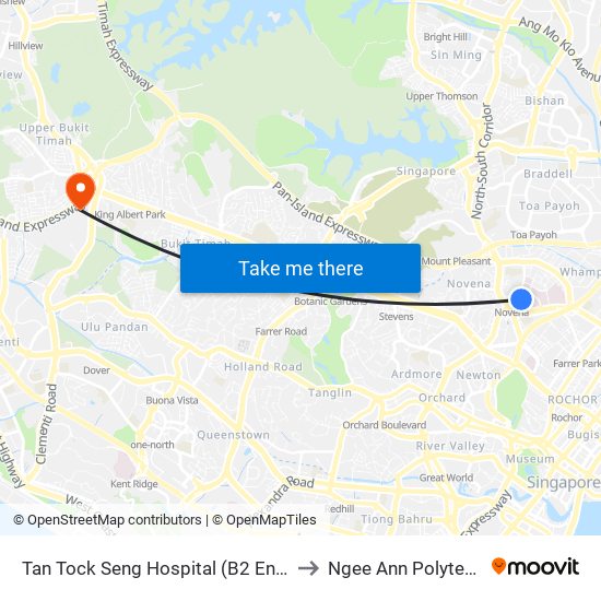 Tan Tock Seng Hospital (B2 Entrance) to Ngee Ann Polytechnic map