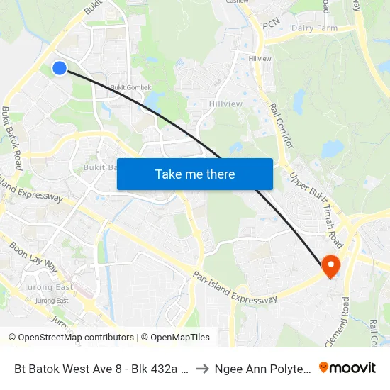 Bt Batok West Ave 8 - Blk 432a (43799) to Ngee Ann Polytechnic map