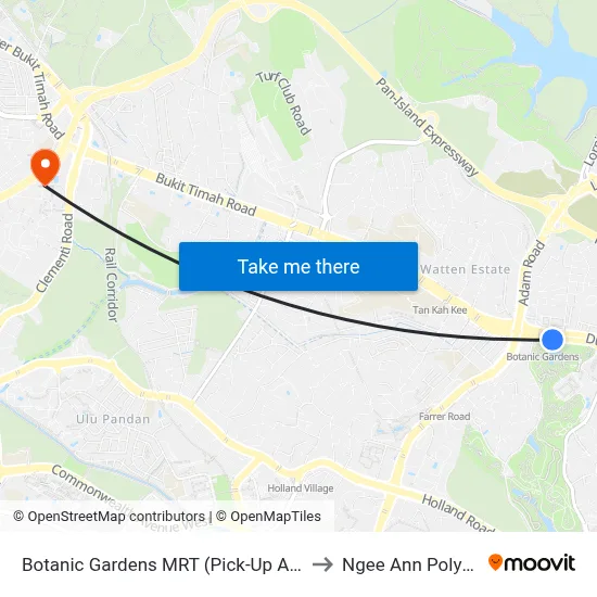 Botanic Gardens MRT (Pick-Up And Drop Off) to Ngee Ann Polytechnic map