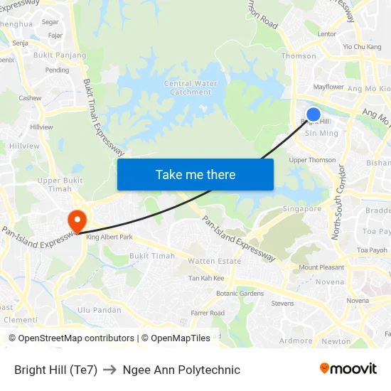 Bright Hill (Te7) to Ngee Ann Polytechnic map
