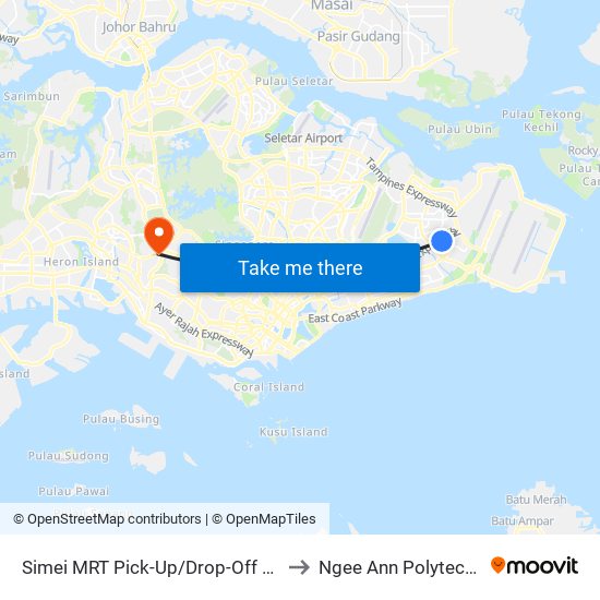 Simei MRT Pick-Up/Drop-Off Point to Ngee Ann Polytechnic map