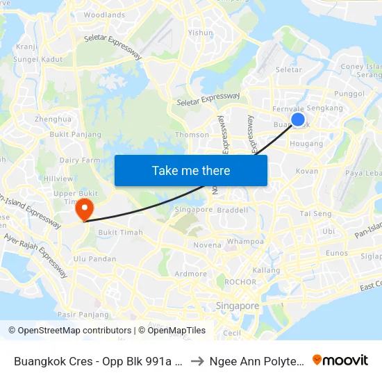 Buangkok Cres - Opp Blk 991a (66609) to Ngee Ann Polytechnic map