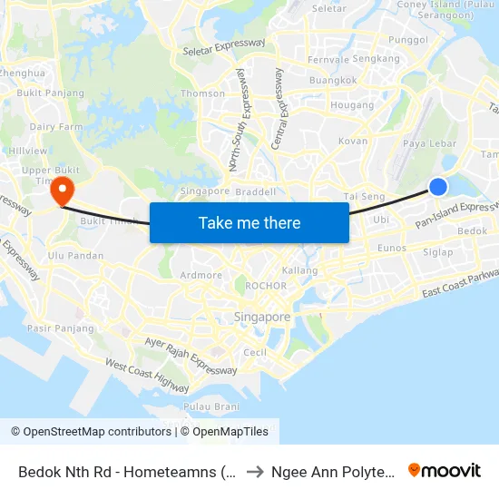Bedok Nth Rd - Hometeamns (72179) to Ngee Ann Polytechnic map