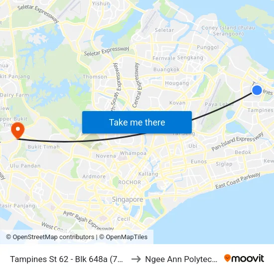 Tampines St 62 - Blk 648a (75549) to Ngee Ann Polytechnic map