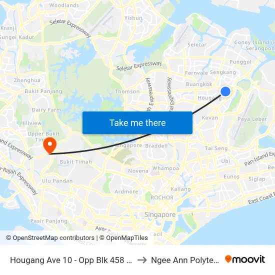 Hougang Ave 10 - Opp Blk 458 (64029) to Ngee Ann Polytechnic map