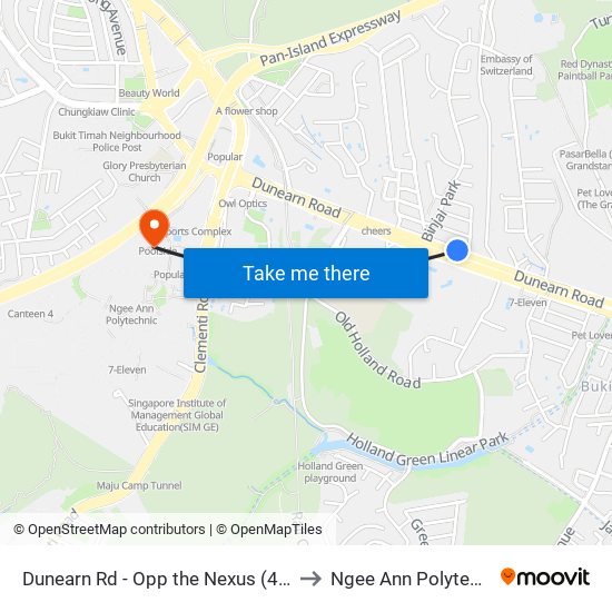 Dunearn Rd - Opp the Nexus (42039) to Ngee Ann Polytechnic map