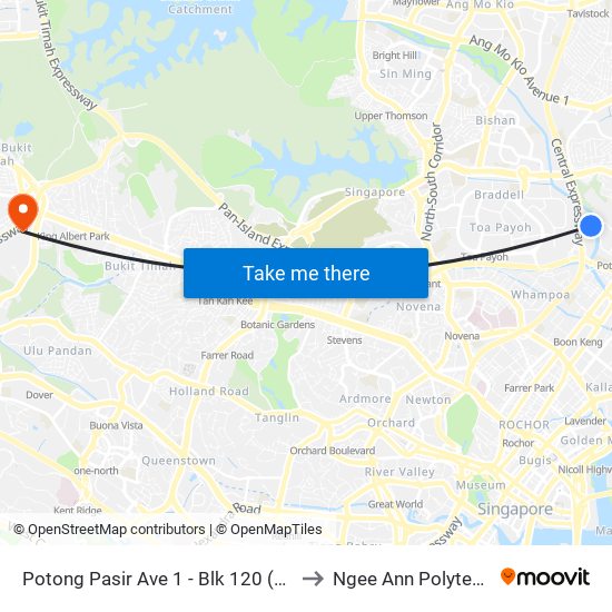 Potong Pasir Ave 1 - Blk 120 (61101) to Ngee Ann Polytechnic map