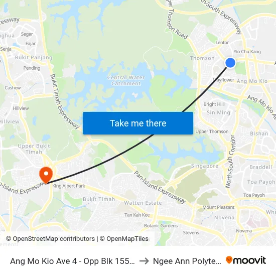 Ang Mo Kio Ave 4 - Opp Blk 155 (54201) to Ngee Ann Polytechnic map