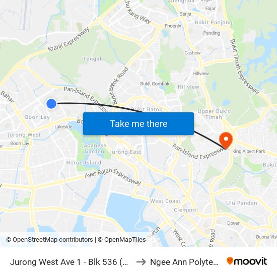 Jurong West Ave 1 - Blk 536 (28531) to Ngee Ann Polytechnic map