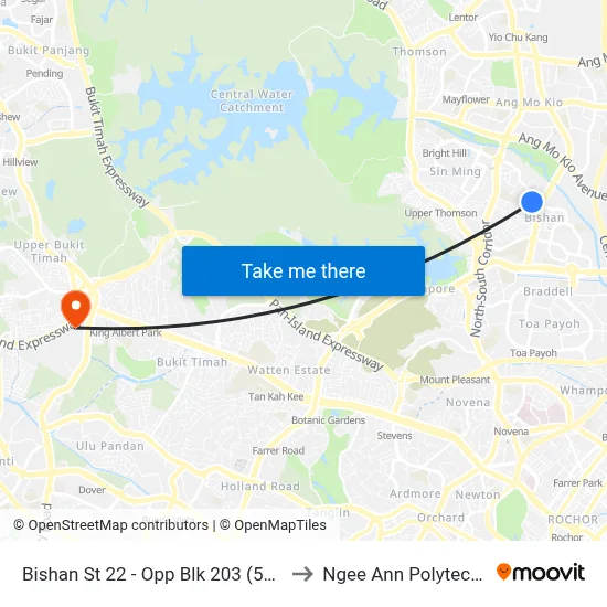 Bishan St 22 - Opp Blk 203 (53391) to Ngee Ann Polytechnic map