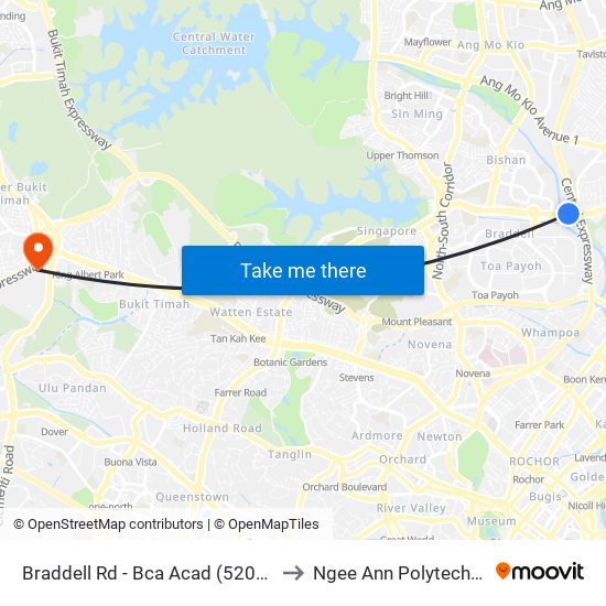 Braddell Rd - Bca Acad (52061) to Ngee Ann Polytechnic map