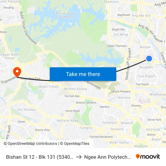Bishan St 12 - Blk 131 (53409) to Ngee Ann Polytechnic map