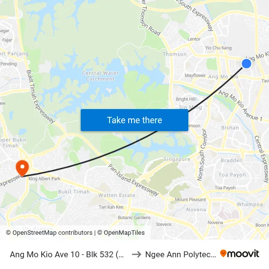 Ang Mo Kio Ave 10 - Blk 532 (54571) to Ngee Ann Polytechnic map