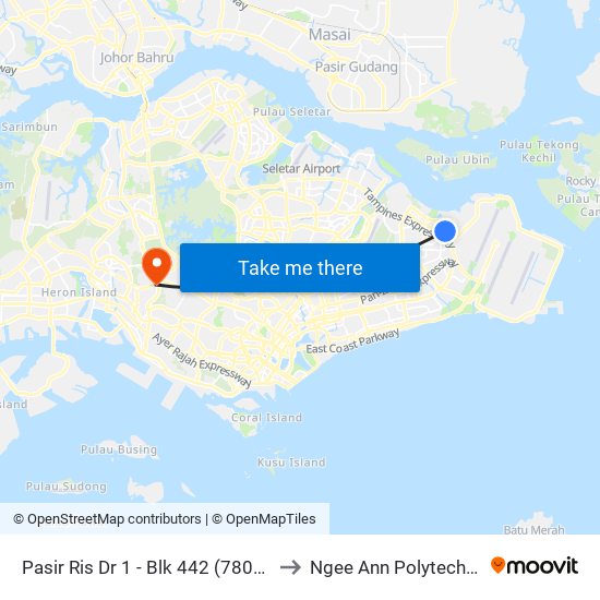 Pasir Ris Dr 1 - Blk 442 (78069) to Ngee Ann Polytechnic map