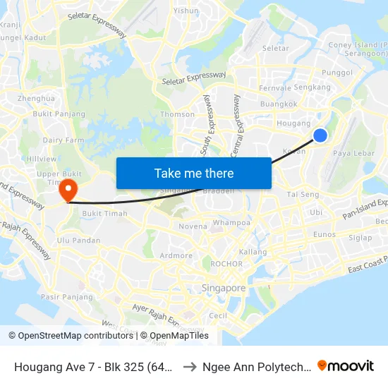 Hougang Ave 7 - Blk 325 (64301) to Ngee Ann Polytechnic map