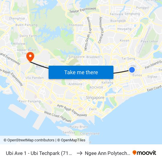 Ubi Ave 1 - Ubi Techpark (71219) to Ngee Ann Polytechnic map