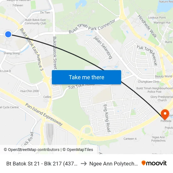 Bt Batok St 21 - Blk 217  (43739) to Ngee Ann Polytechnic map
