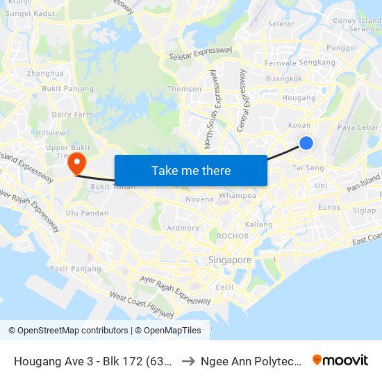 Hougang Ave 3 - Blk 172 (63109) to Ngee Ann Polytechnic map