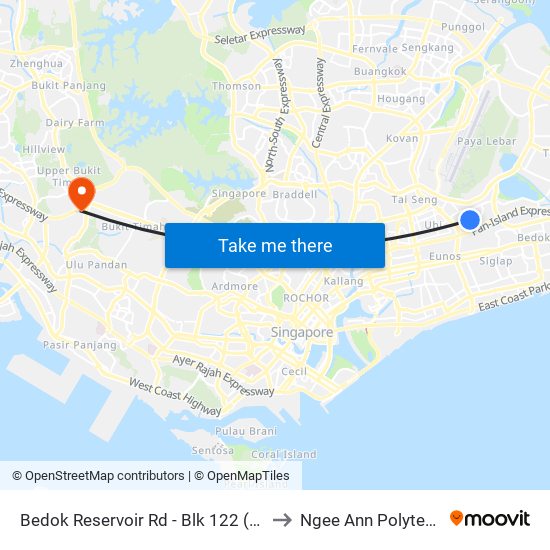 Bedok Reservoir Rd - Blk 122 (72061) to Ngee Ann Polytechnic map