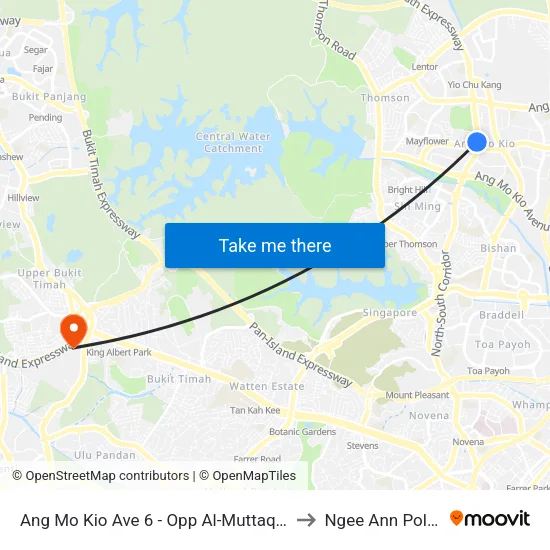 Ang Mo Kio Ave 6 - Opp Al-Muttaqin Mque (54031) to Ngee Ann Polytechnic map