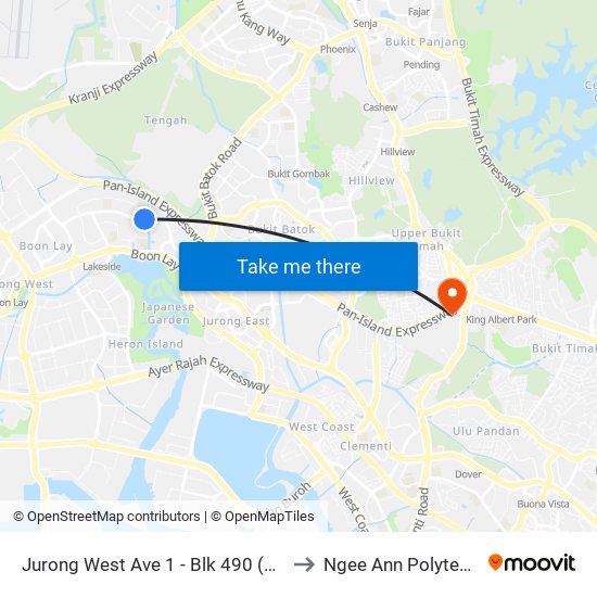 Jurong West Ave 1 - Blk 490 (28501) to Ngee Ann Polytechnic map