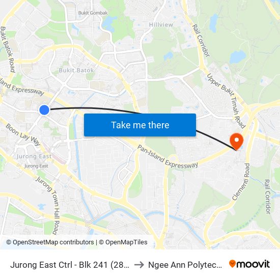 Jurong East Ctrl - Blk 241 (28621) to Ngee Ann Polytechnic map