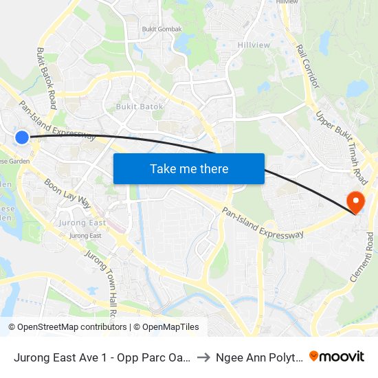 Jurong East Ave 1 - Opp Parc Oasis (28459) to Ngee Ann Polytechnic map
