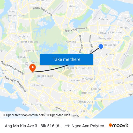 Ang Mo Kio Ave 3 - Blk 516 (66101) to Ngee Ann Polytechnic map