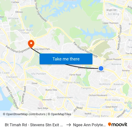 Bt Timah Rd - Stevens Stn Exit 1(40081) to Ngee Ann Polytechnic map