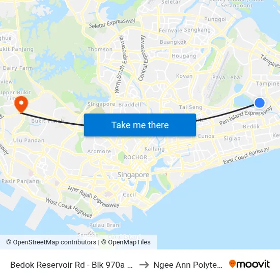 Bedok Reservoir Rd - Blk 970a (75069) to Ngee Ann Polytechnic map