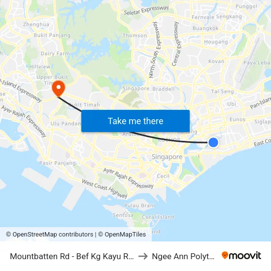 Mountbatten Rd - Bef Kg Kayu Rd (91091) to Ngee Ann Polytechnic map