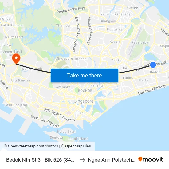 Bedok Nth St 3 - Blk 526 (84411) to Ngee Ann Polytechnic map