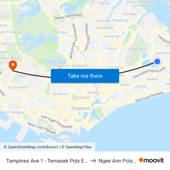 Tampines Ave 1 - Temasek Poly East G (75229) to Ngee Ann Polytechnic map