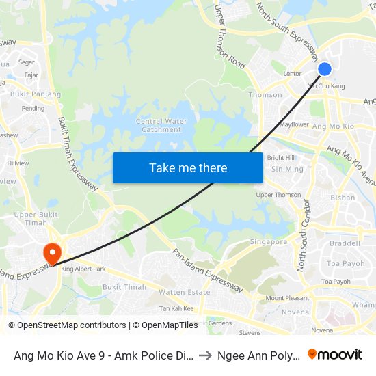 Ang Mo Kio Ave 9 - Amk Police Div Hq (55301) to Ngee Ann Polytechnic map