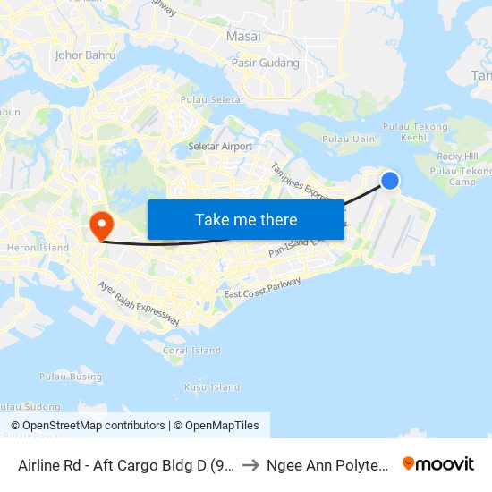 Airline Rd - Aft Cargo Bldg D (95141) to Ngee Ann Polytechnic map