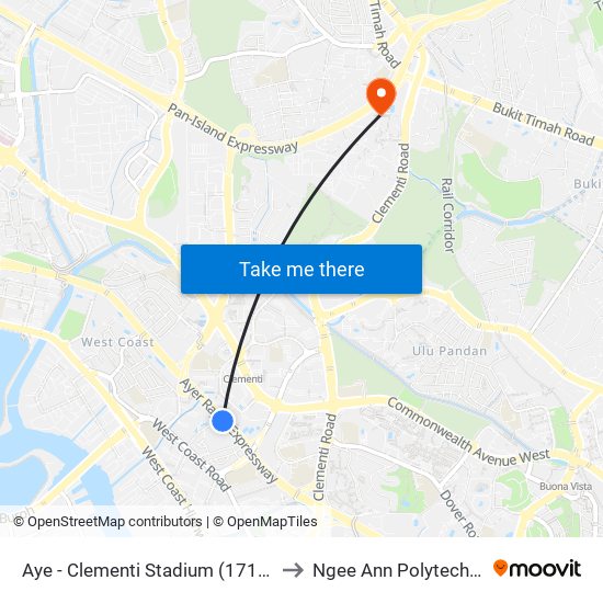 Aye - Clementi Stadium (17141) to Ngee Ann Polytechnic map