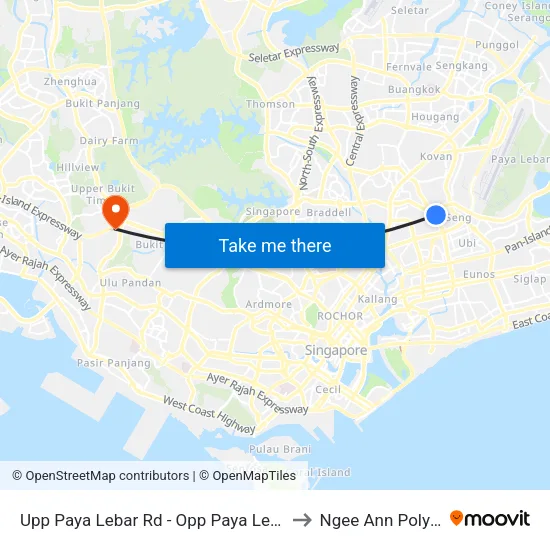 Upp Paya Lebar Rd - Opp Paya Lebar St (70309) to Ngee Ann Polytechnic map