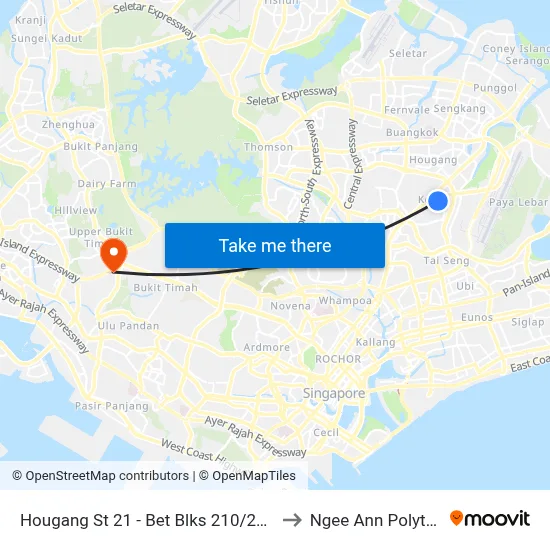 Hougang St 21 - Bet Blks 210/211 (63231) to Ngee Ann Polytechnic map
