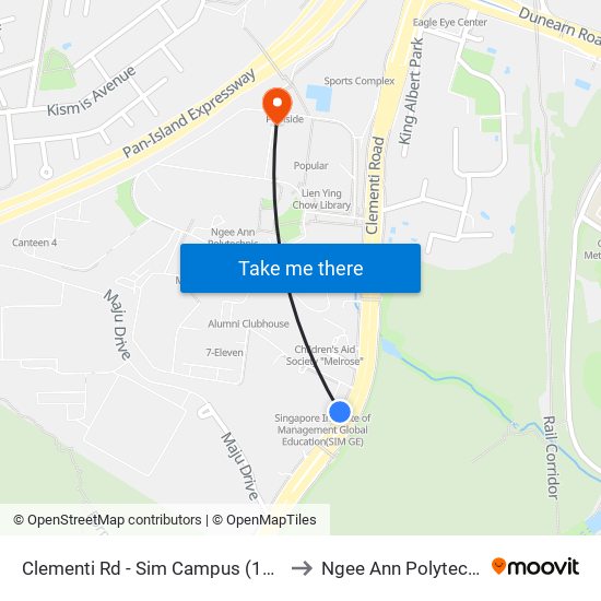 Clementi Rd - Sim Campus  (12091) to Ngee Ann Polytechnic map