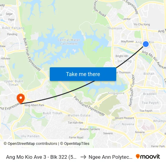 Ang Mo Kio Ave 3 - Blk 322 (54247) to Ngee Ann Polytechnic map