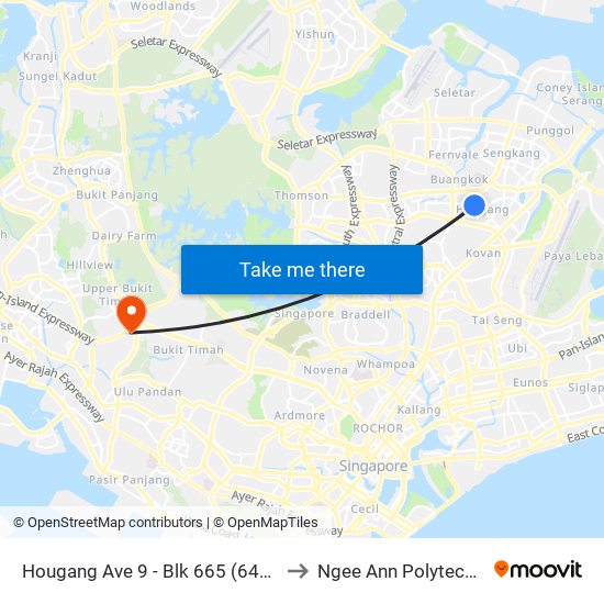 Hougang Ave 9 - Blk 665 (64479) to Ngee Ann Polytechnic map