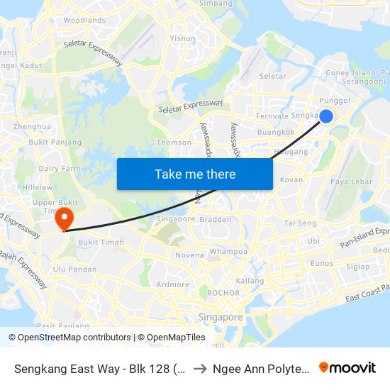 Sengkang East Way - Blk 128 (67119) to Ngee Ann Polytechnic map