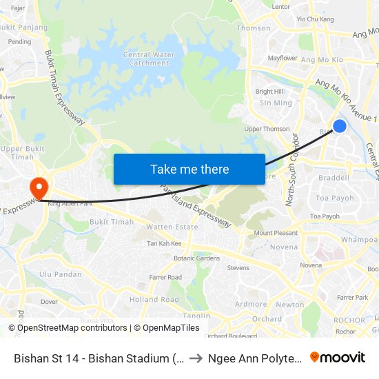 Bishan St 14 - Bishan Stadium (53269) to Ngee Ann Polytechnic map