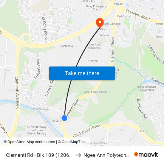 Clementi Rd - Blk 109 (12061) to Ngee Ann Polytechnic map