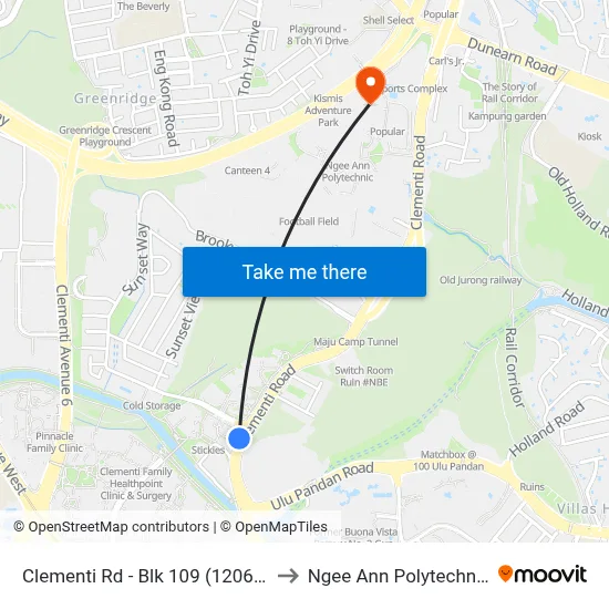 Clementi Rd - Blk 109 (12061) to Ngee Ann Polytechnic map