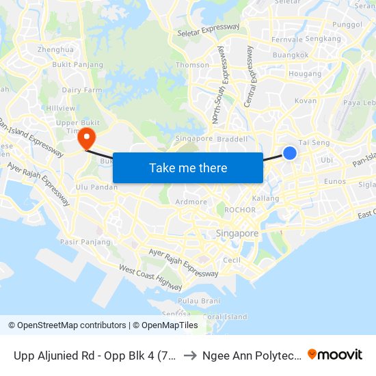 Upp Aljunied Rd - Opp Blk 4 (70041) to Ngee Ann Polytechnic map