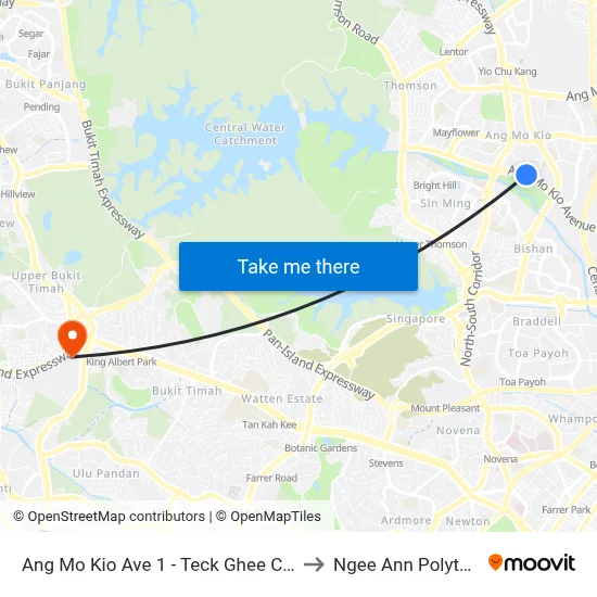 Ang Mo Kio Ave 1 - Teck Ghee Ct (54081) to Ngee Ann Polytechnic map
